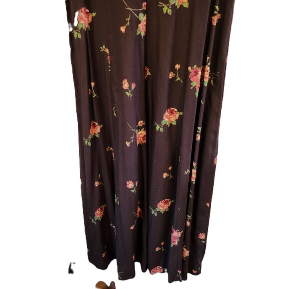 Vintage Laura Ashley Brown Pink Roses Midi/Maxi Slvless Dress Women 14 Cottage - Picture 11 of 12